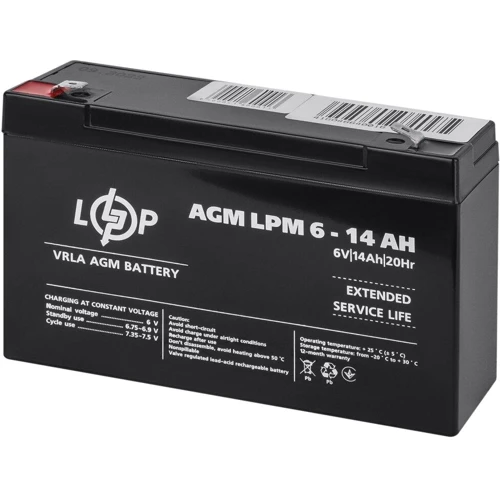 Аккумуляторная батарея LogicPower LPM 6V 14 Ah, AGM (4160): Напряжение, В 6