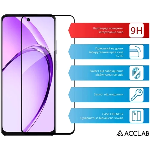 ACCLAB Tempered Glass Full Glue Black for Oppo A3 5G: Цвет черный