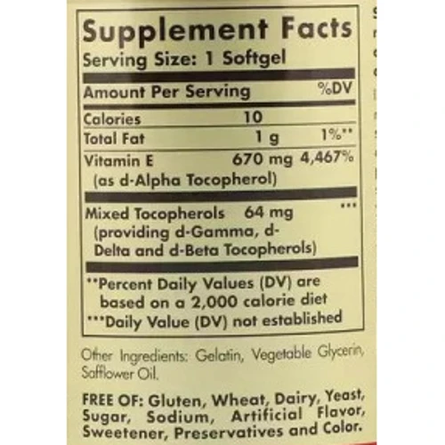 Solgar Vitamin E 670 mg (1000 IU) Солгар Витамин Е 100 капсул: Тип Витамин E