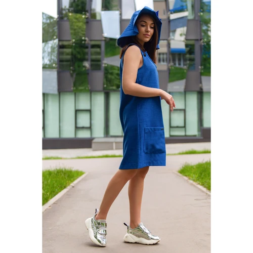 Сарафан FLFashion Сандра ФСС 3085 46 синій повсякденний до середини стегна: Склад льон
