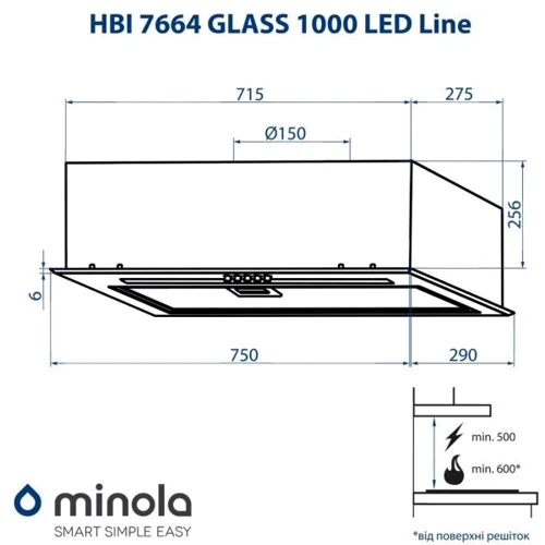 Витяжка Minola HBI 7664 WH GLASS тисячу LED Line: Тип монтажу Вбудований