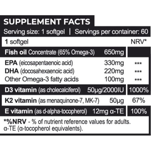 Progress Nutrition Omega Premium Fish Oil 1000 mg EPA 330 мг / DHA 220 мг + Витамины D3+ K2+ E 60 капсул: Форма выпуска Капсулы