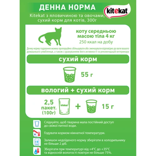 Сухий корм для котів Kitekat яловичина з овочами 1,8 кг (5900951137877): Вага упаковки 1.8 кг