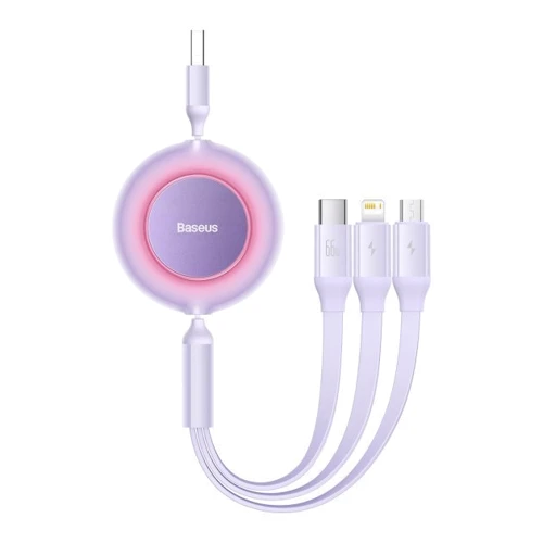 Кабель Baseus USB Cable to Micro USB/Lightning/Type-C Bright Mirror 2 Series Retractable 66W 1.1m Purple (CAMJ010105)