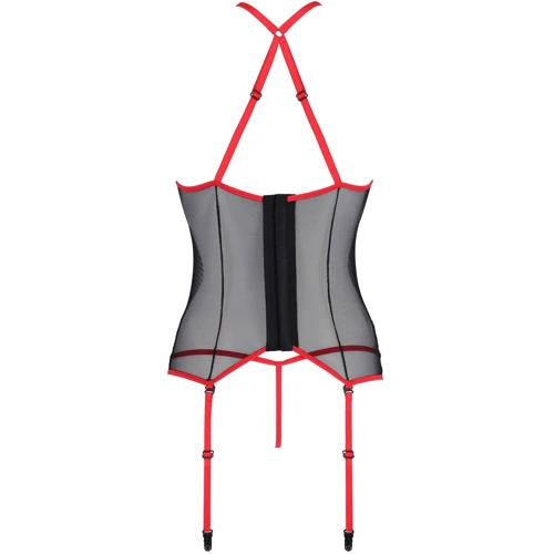 Корсет с пажами Passion SATARA CORSET Вlack/Red XXL/XXXL (стринги в наборе)