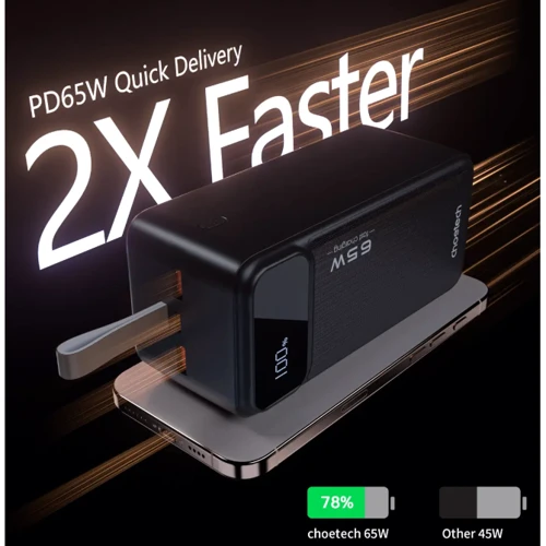 Внешний аккумулятор Choetech Power Bank 50000mAh PD 65W Black (B733-CCBK)