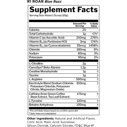 Предтренировочный комплекс Rule1 Roar 300 g / 30 servings / Blue raspberries: Пол Унисекс
