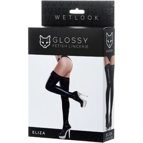 Чулки с кружевом Glossy Wetlook Eliza Вlack, S