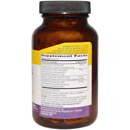 Country Life Resveratrol Plus 120 Veg Caps Ресвератрол: Тип Ресвератрол