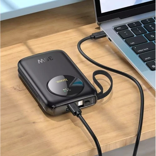 Внешний аккумулятор Hoco Power Bank 10000mAh Q19 Lucky with Cable 30W Black: Особенности Компактный размер, С дисплеем