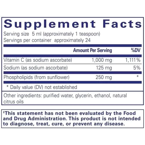 Pure Encapsulations Liposomal vitamin C Витамин С липосомальный 120 мл: Форма выпуска Жидкость