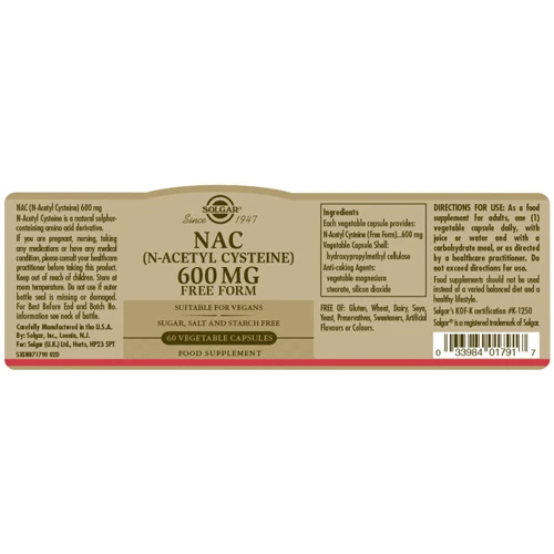 Solgar NAC 600 mg 30 Vegetable Capsules: Форма випуску капсули