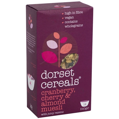 Мюсли Dorset Cereals Cranberry, cherry & almonds 50% фруктов, орехов и семян 540 г (5018357006779)