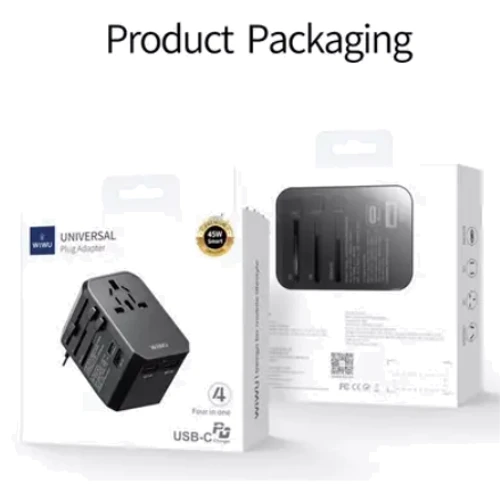 Зарядний пристрій WIWU Wall Charger USB-C+3xUSB 45W UA-304 Travel Universal Adapter 4in1 EU+UK+USA+AUS Plug Black: Сила струму 2.4А и более