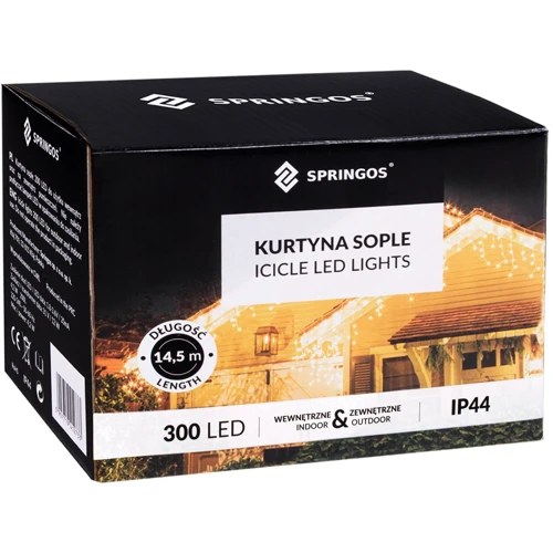Гирлянда Springos бахрома уличная 12 м 300 LED холодный белый (CL300): Количество ламп 300