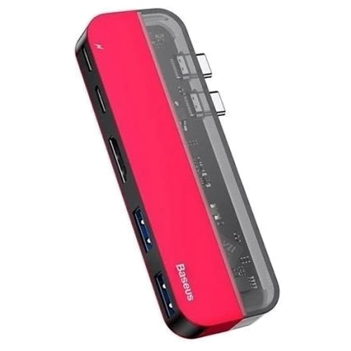 Адаптер Baseus Adapter Dual USB-C to 2xUSB-C + 2xUSB + HDM Red (CAHUB-TS09): Колір червоний