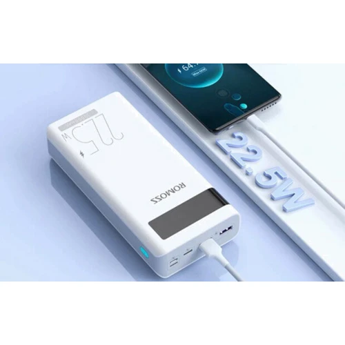 Зовнішній акумулятор Romoss Power Bank 30000mAh 22,5W Sense 8PF White (PHP30-852-1745H): Особливості індикатор заряду, швидка зарядка, З дисплеєм