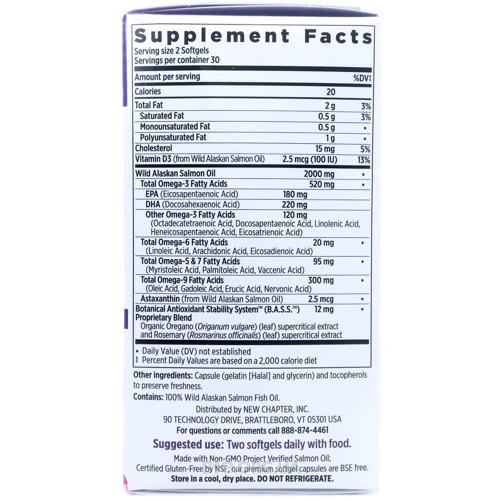 New Chapter Wholemega Extra-Virgin Wild Alaskan Salmon Whole Fish Oil 1000 mg 60 Softgels Жир аляскинского лосося: Тип Омега 3