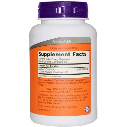 NOW Foods Acetyl-L-Carnitine 500 mg Veg Capsules 100 caps: Тип L Карнитин