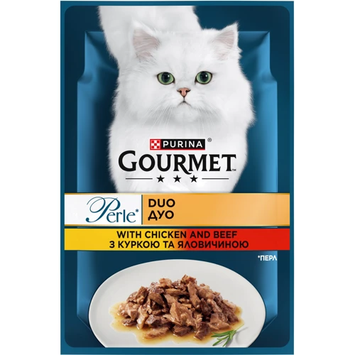 Влажный корм Gourmet Perle Duo для взрослых кошек мини филе в подливке с курицей и говядиной 26x85 г (8445291187931): Тип Влажный корм