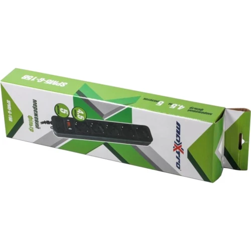 Мережевий фільтр Maxxter SPM5-G-15B чорний, 4.5 м кабель, 5 розеток (SPM5-G-15B)