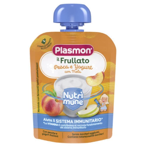 Пюре Plasmon Nutrimune Pouch Peach And Apple персик яблоко с йогуртом 85 г (1136144)