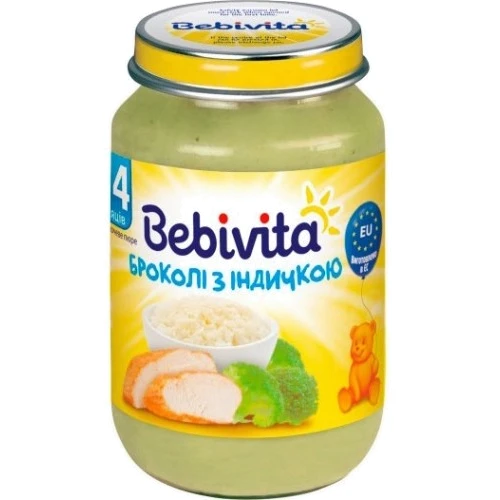 Пюре BEBIVITA Брокколі з індичкою, 190г (9007253104227)