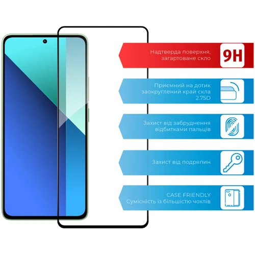 Аксессуар для смартфона ACCLAB Tempered Glass Full Glue Black for Xiaomi Redmi Note 13 4G: Тип защитное стекло
