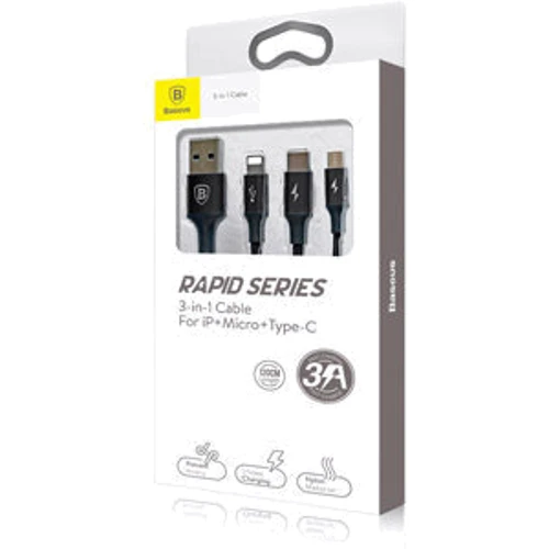 Кабель Baseus USB Cable to Lightning/microUSB/USB-C Rapid 1.2m Black (CAMLT-SU01) фото 7