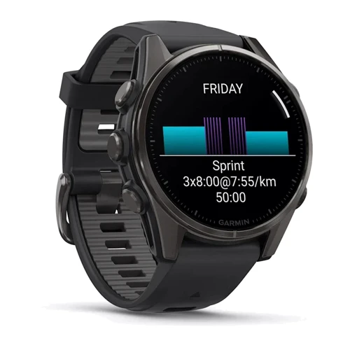 Смарт-часы Garmin Fenix 8 AMOLED 43mm Sapphire Carbon Grey DLC with Black/Pebble Grey Silicone Band (010-02903-21): Время работы до 10 дней