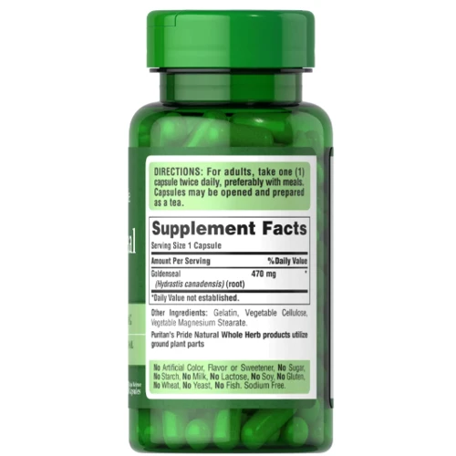 Puritan's Pride Goldenseal Root 470 mg Гідрастис канадський 100 капсул: Форма випуску капсули