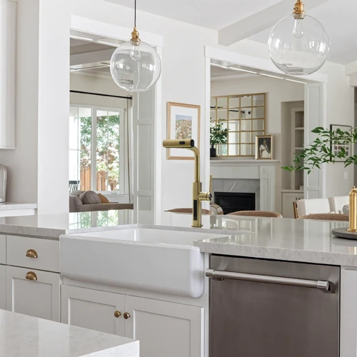 Смеситель для кухни Lefton Waterfall & Pull-Out Kitchen Faucet with Temperature Display-KF2209 Brushed Gold: Вид смесителя Однорычажный