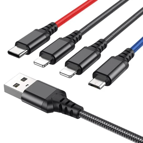 Кабель Hoco USB Cable to Micro USB/2x Lightning/Type-C X76 2A 1m Black/Red/Blue