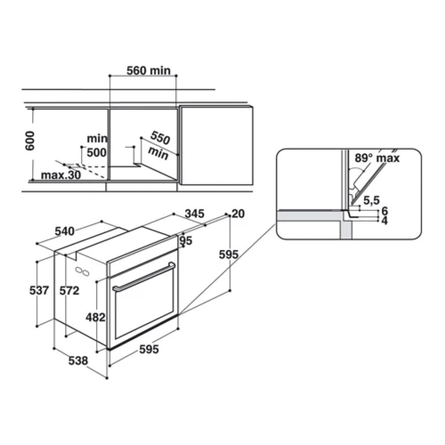 Духовой шкаф электрический Whirlpool W7 OM4 4S1 C: Мощность подключения, Вт 3650