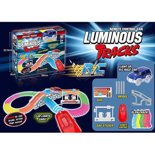 Детский Автотрек "Magic Track" на радиоуправлении A-Toys D6084 светящийся в темноте