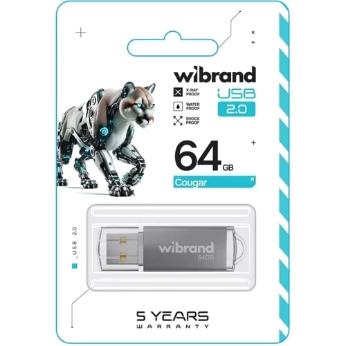 USB-флешка Wibrand 64Gb Cougar USB 2.0 Silver (WI2.0/CU64P1S): Стандарт USB USB 2.0