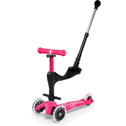 Самокат Micro серии Mini 3in1 Deluxe Plus LED – Розовый (до 50 kg, до 20 kg с сидением, 3-х колес (MMD146)