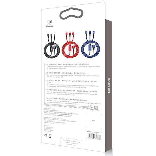 Кабель Baseus USB Cable to Lightning/microUSB/USB-C Rapid 1.2m Blue (CAMLT-SU13) фото 8