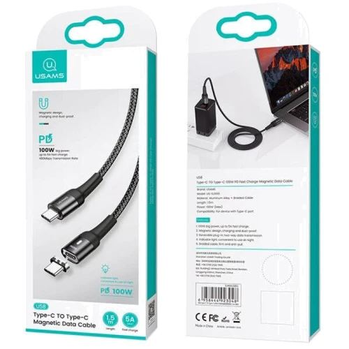 Кабель Usams Cable USB-C to USB-C Fast Charge Magnetic PD 100W 1.5m Black (US-SJ466) фото 3