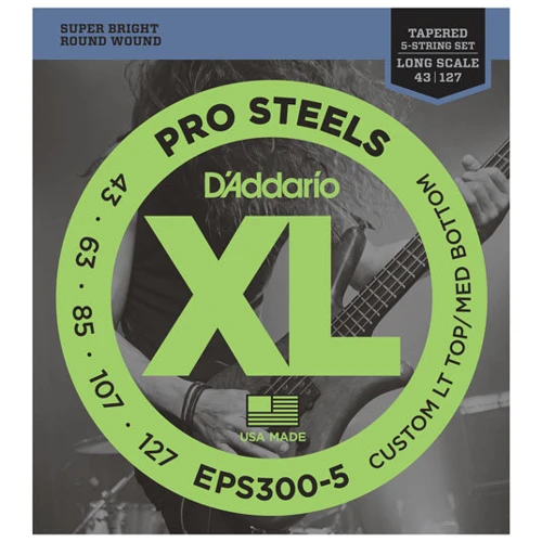 Струна для гитар Струны D`ADDARIO EPS300-5 ProSteels, Custom LT Top / MD Bottom, 43-127, Tapered