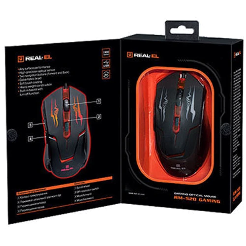 Мышь REAL-EL RM-520 Gaming Black UAH: Интерфейс подключения USB