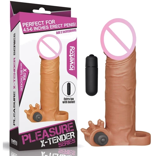 Насадка на член LoveToy Pleasure X-Tender Vibrating Penis Sleeve Add 2" Brown