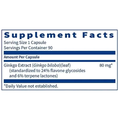 Klaire Labs Ginkgo Biloba 80 mg Гинкго Билоба 90 вегетарианских капсул: Форма выпуска Капсулы