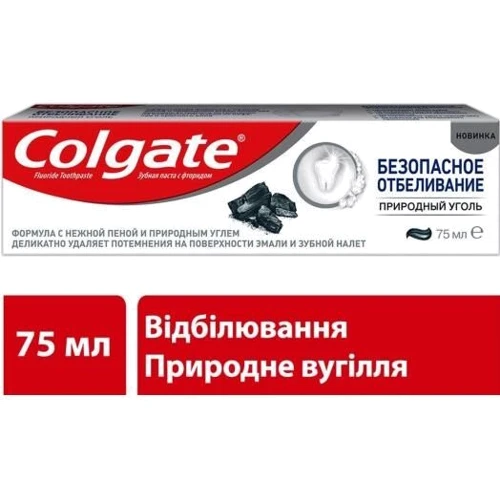 Colgate Зубная паста Безопасное отбеливание Природный уголь 75 мл: Назначение Ароматизация, Комплексная защита, От зубного налета, Отбеливание, Очищение, Свежесть дыхания