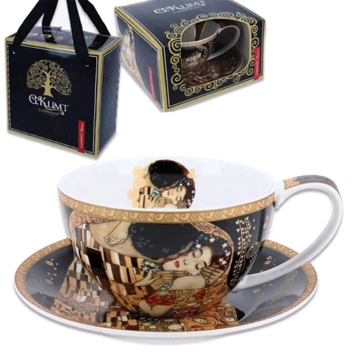 Чашка та блюдце Carmani Г. Клімт Поцілунок чорний фон 360 ml (532-3211)