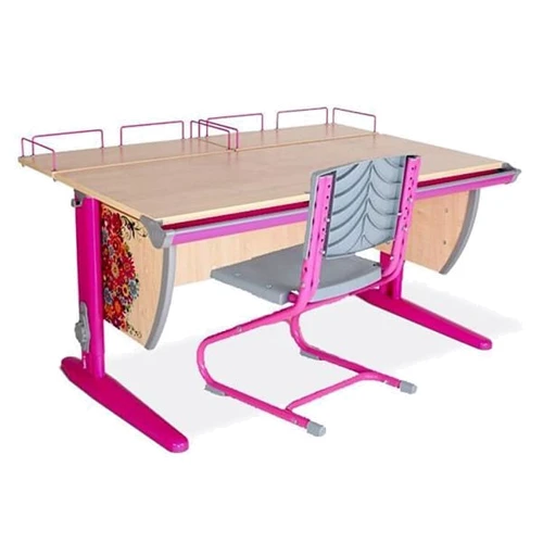 Стіл універсальний трансформований СУТ.15-01 (120 см * 88 см) + Полка задня СУТ.15.210 (2 шт.) + Стілець СУТ.01 (пластик) клен / рожевий з малюнком (квіти): Вік дитини від 6-ти років