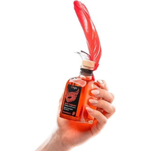 Набор для массажа Orgie – Sexy Therapy Strawberry (100 мл), съедобное разогревающее масло + перышко