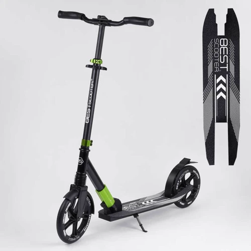 Самокат алюмінієвий Best Scooter з PU колесами, і 1 переднім амортизатором Black / Green (99629)