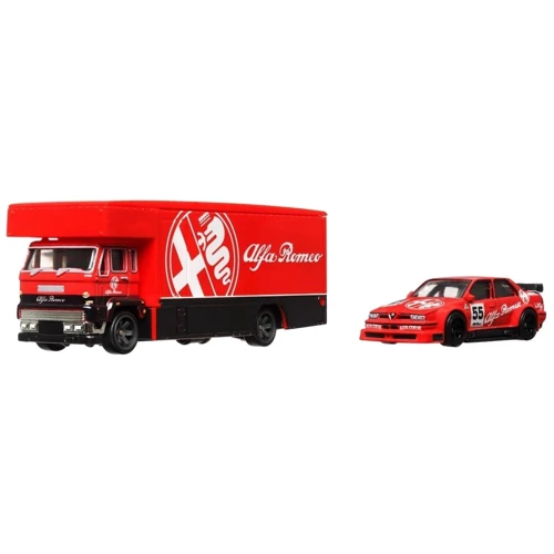 Коллекционная модель машинки Hot Wheels Car culture Alfa Romeo 155 V6 и транспортер Fleet Flyer (FLF56/HKF42)