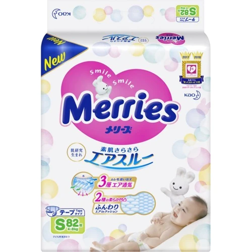 Подгузники Merries для детей S 4-8 кг 82 шт (4901301230812)